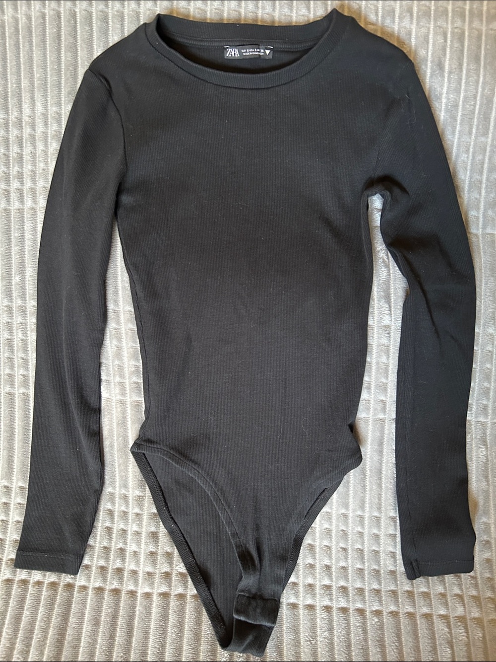 Dark Black Ribbed Crewneck Bodysuit